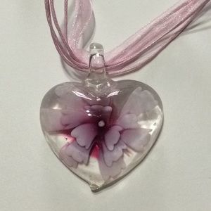 Pink corded heart necklace